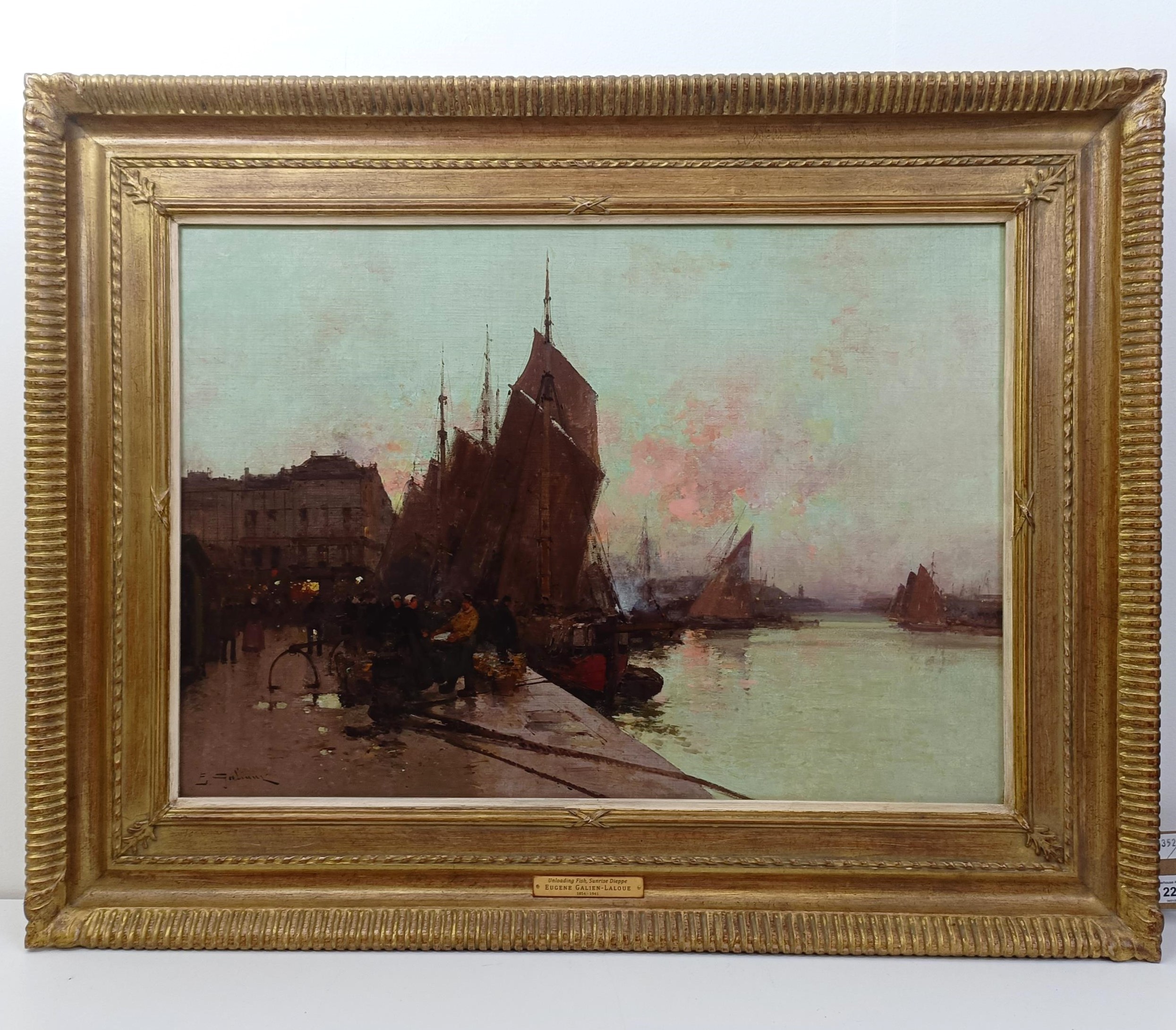 Eugene Galien-Laloue (1854-1941), Unloading Fish, Sunrise, Dieppe, oil on canvas, signed, 46 x 65. - Image 2 of 5