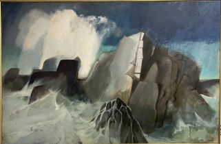 Symonds, a rocky coastline, oil on canvas, signed, 83 x 125 cm