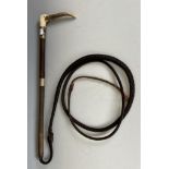 A horn handled whip, with silver mounts, makers label for Swaine & Adeney, London, a crop, and a