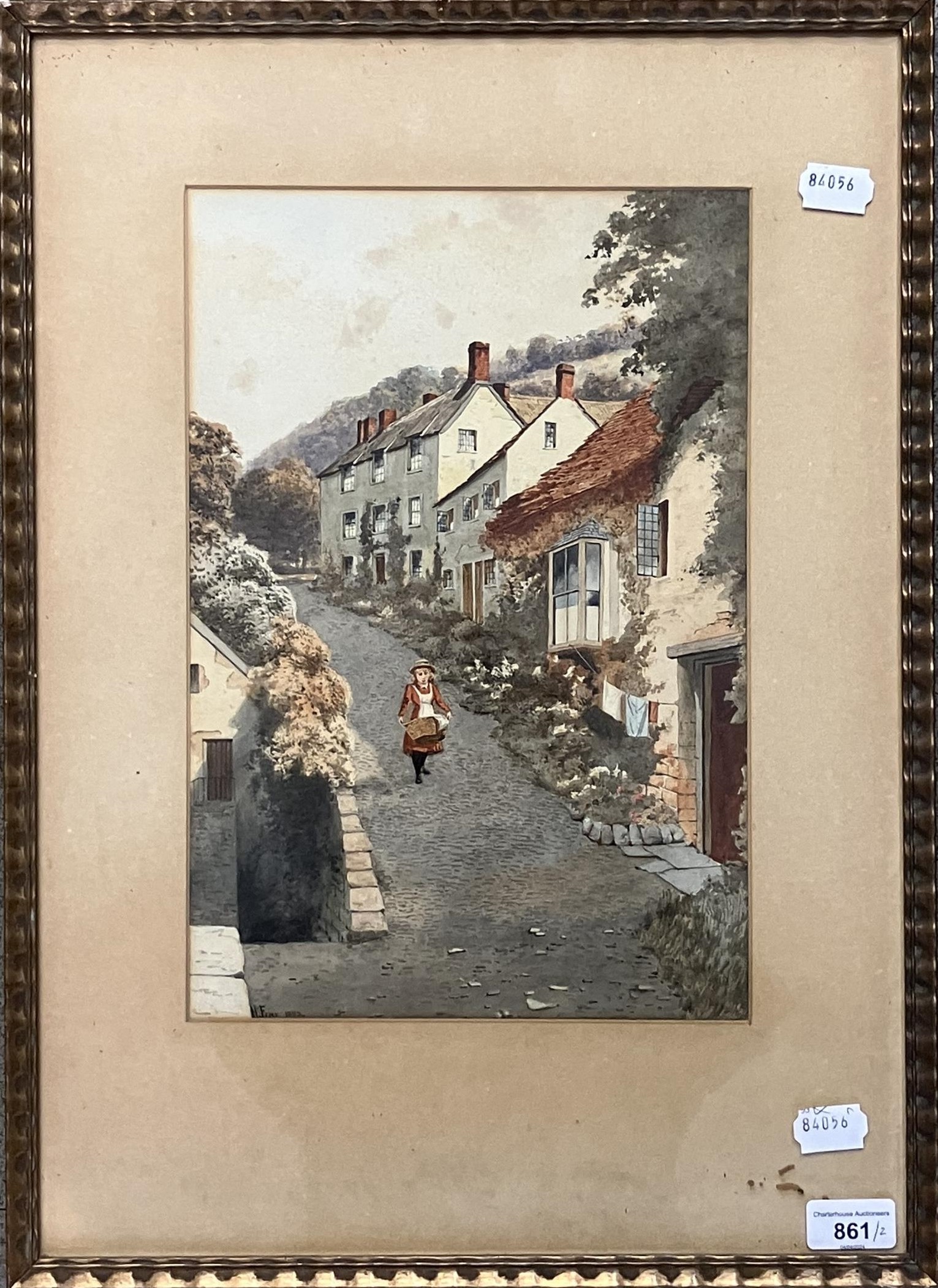 Harry Frier, a street scene with a girl with a basket, signed and dated 1899, and its pair, 36 x - Image 2 of 2