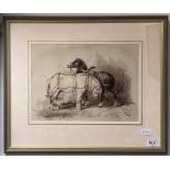 After Thomas Sidney Cooper, two horses, print, 23 x 33 cm, a 19th century print, 37 x 25 cm, and