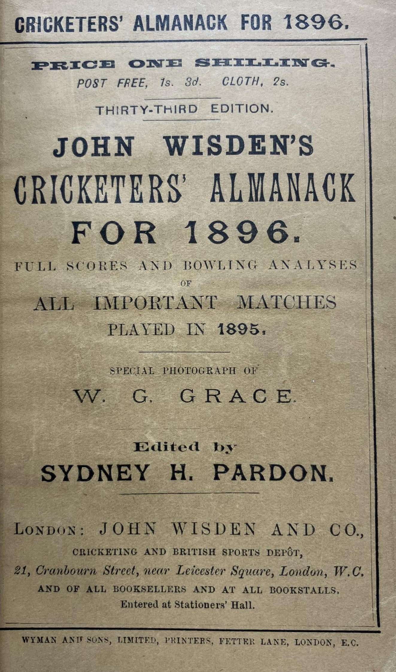 A Wisden Cricketers' Almanack, 1896 Provenance:  From the Harry Brewer Cricket Memorabilia - Image 3 of 4
