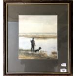 Jay Wilkinson, a man with shotgun and dog, watercolour, signed and dated '81, 30 x 25 cm