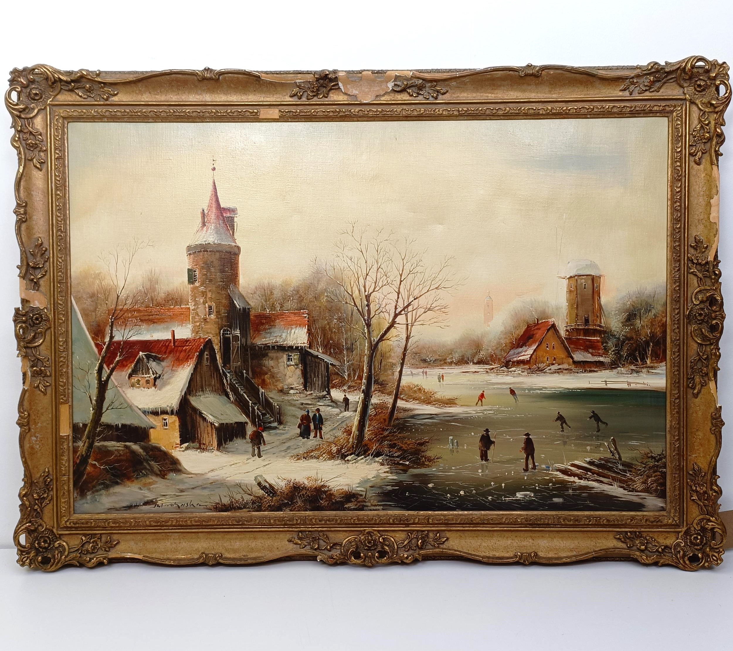 Martin Prohaska (German b. 1949), a winter scene with ice skating, oil on canvas, signed, 59.5 x - Image 2 of 7