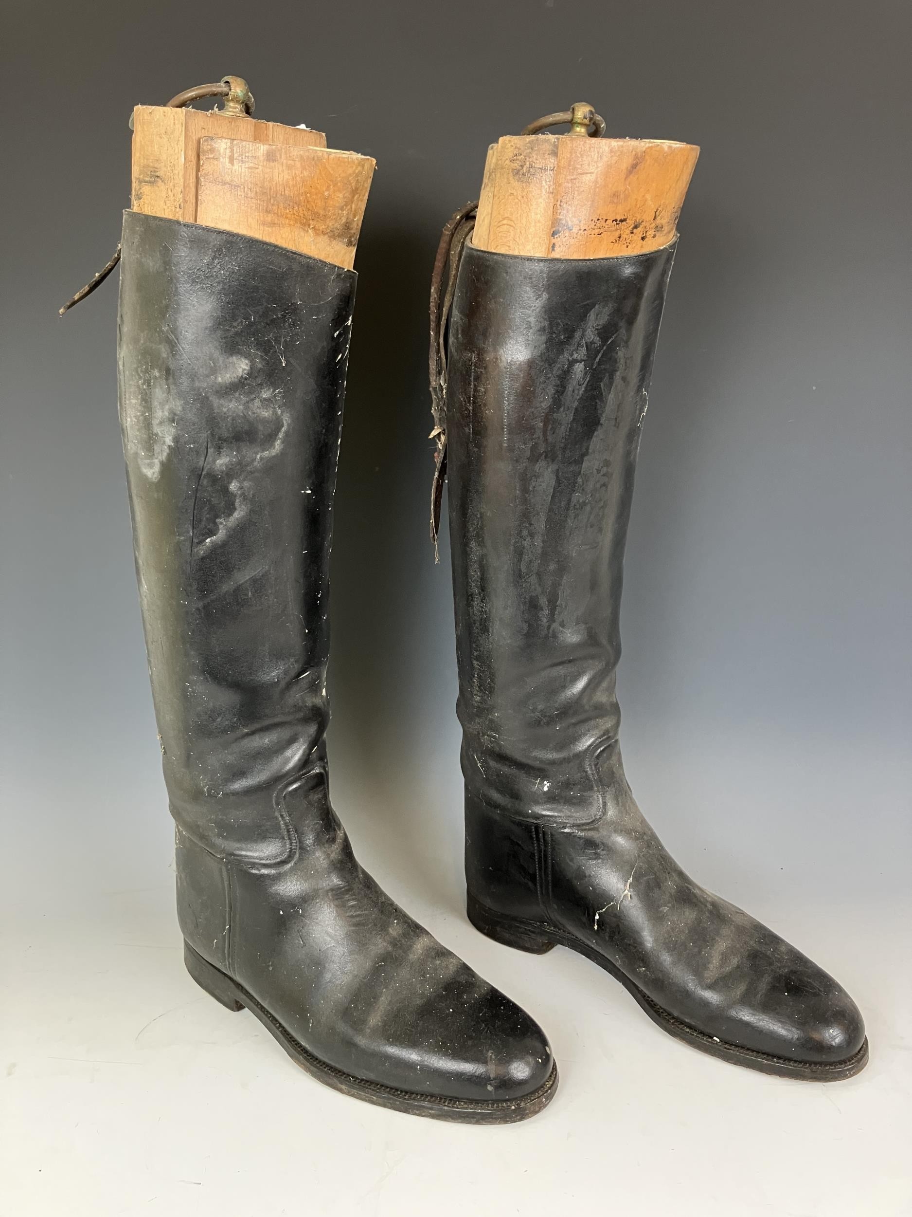 A pair of vintage leather riding boots, with trees, and three Snaffles hunting prints, Hogany - Image 2 of 6