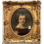 Victorian school, portrait of a young girl, oil on canvas, oval, 45 x 37 cm In a modern frame, frame