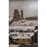 Ian Hargreaves, Corfe Castle in the snow, oil on board, signed, 29.5 x 19 cm good condition