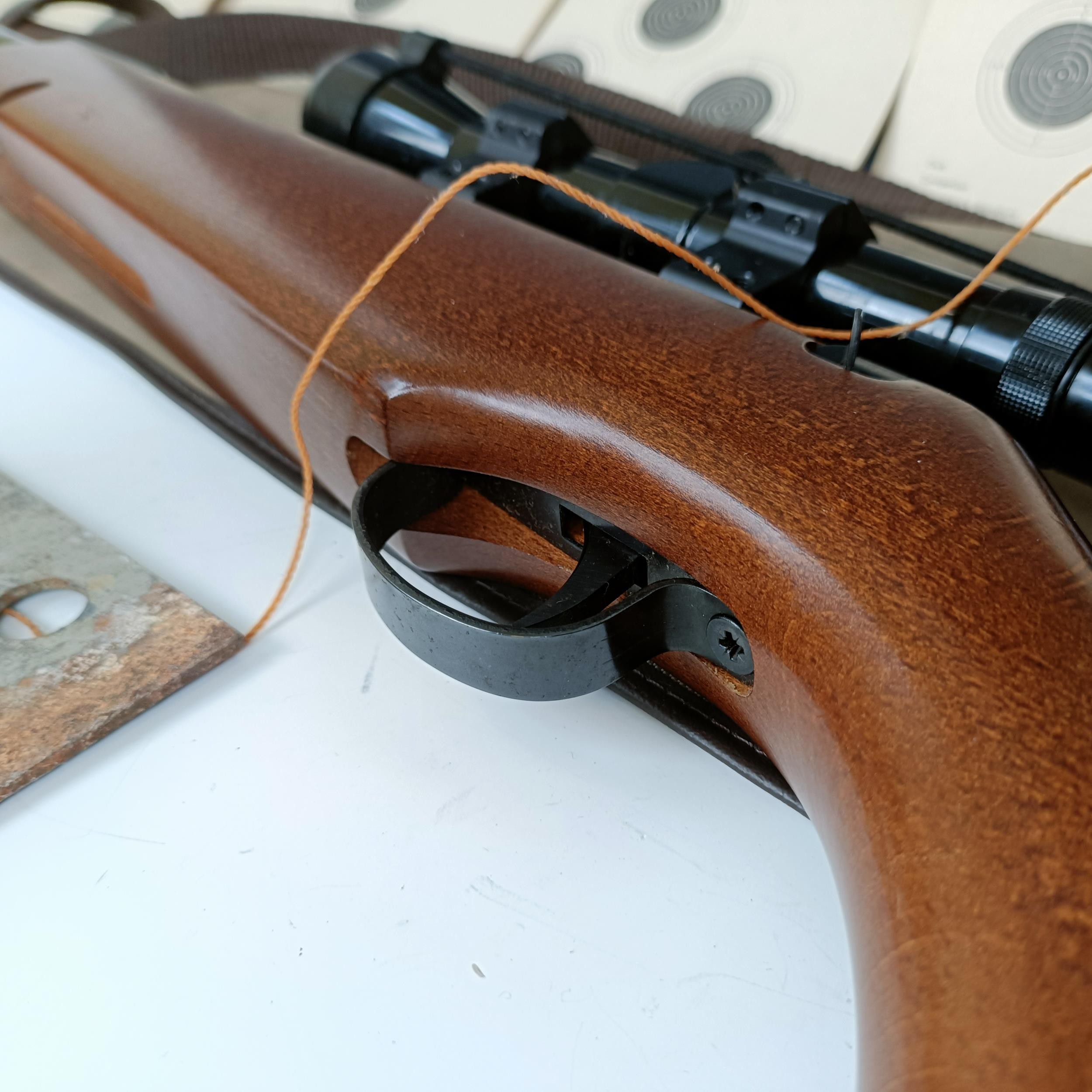 A Webley .22 air rifle, with a Bentley telescopic sight, a carry bag, a painted tin fox target and - Image 7 of 16