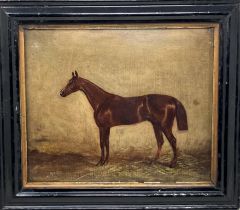 19th century, English school, Hermit, winner of the Derby stakes, 1867, oil on board, label verso,