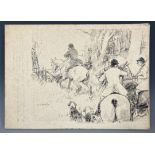 George Denholm Armour, hunting scene, pen and ink, signed, 28 x 38 cm