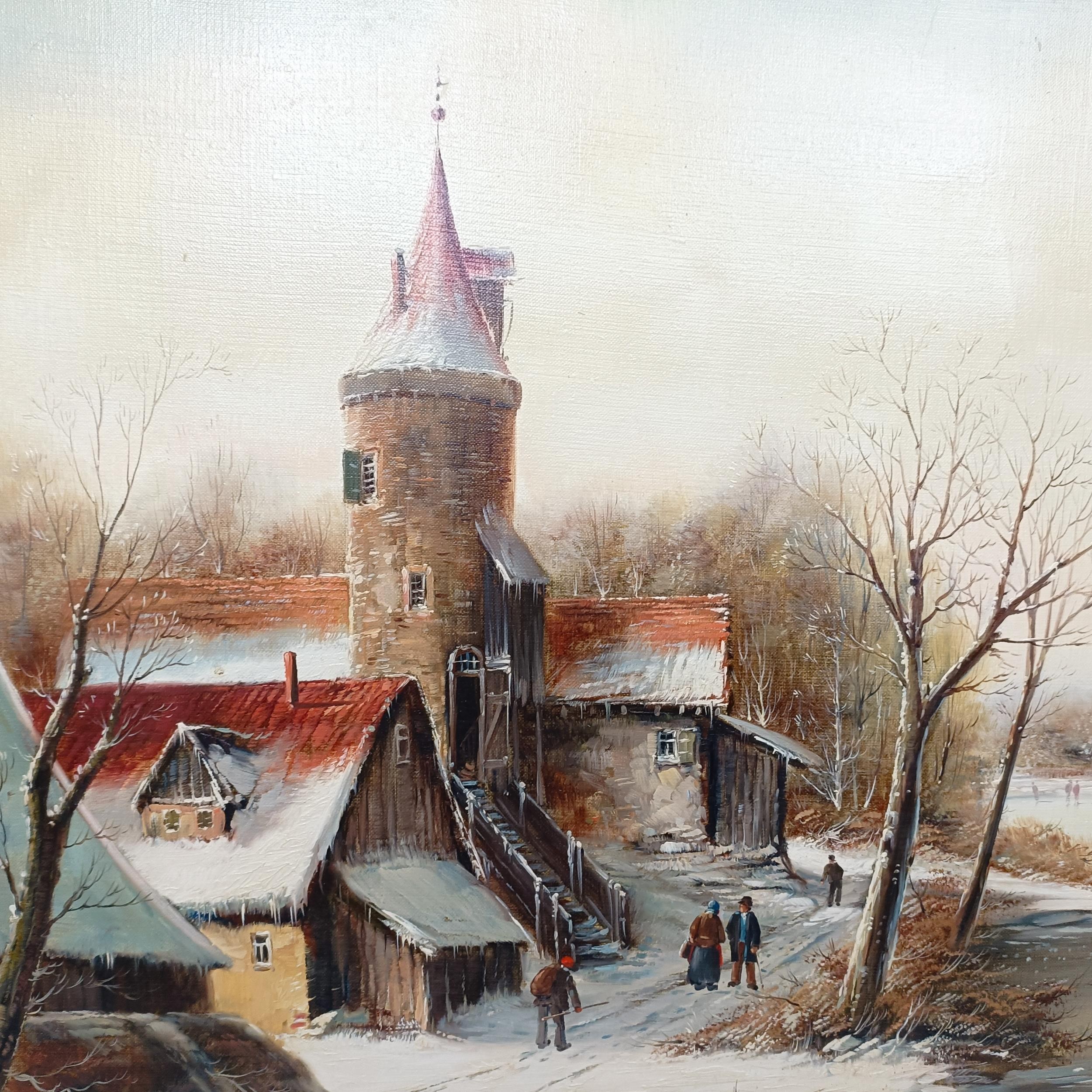 Martin Prohaska (German b. 1949), a winter scene with ice skating, oil on canvas, signed, 59.5 x - Image 4 of 7