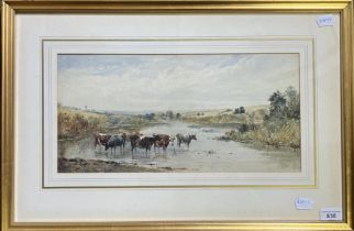 F Davis, cattle catering, watercolour, 19 x 45 cm