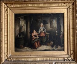 19th century, English school, interior scene, oil on canvas, 17.5 x 13.5 cm