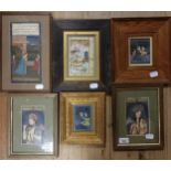 Persian school, a loving couple, 10 x 6 cm, a pair of portraits, 15 x 9 cm, and three others (6)