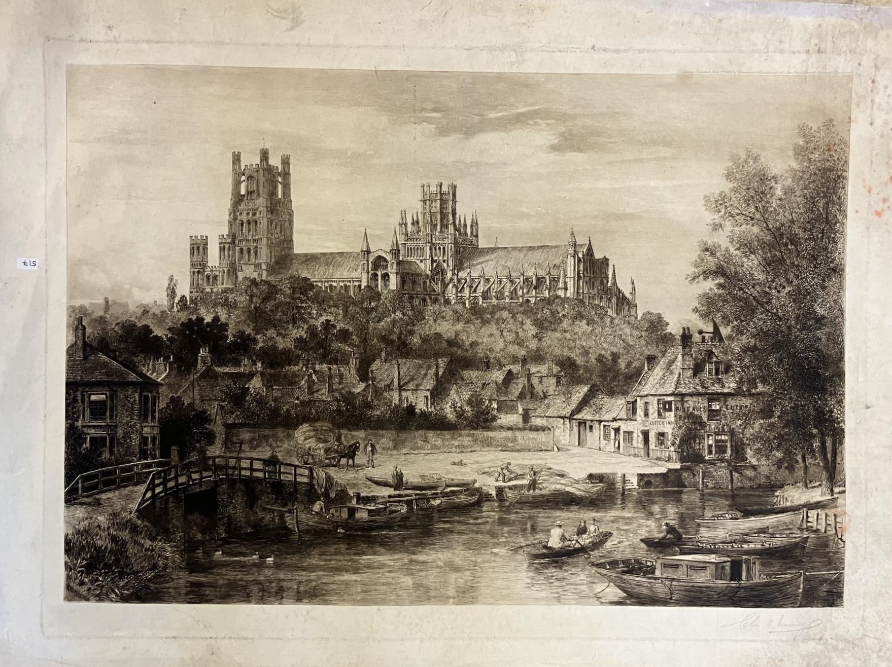 19th century, English school, a Cathedral, wash, 43 x 63 cm, and a print of the image, - Image 2 of 2