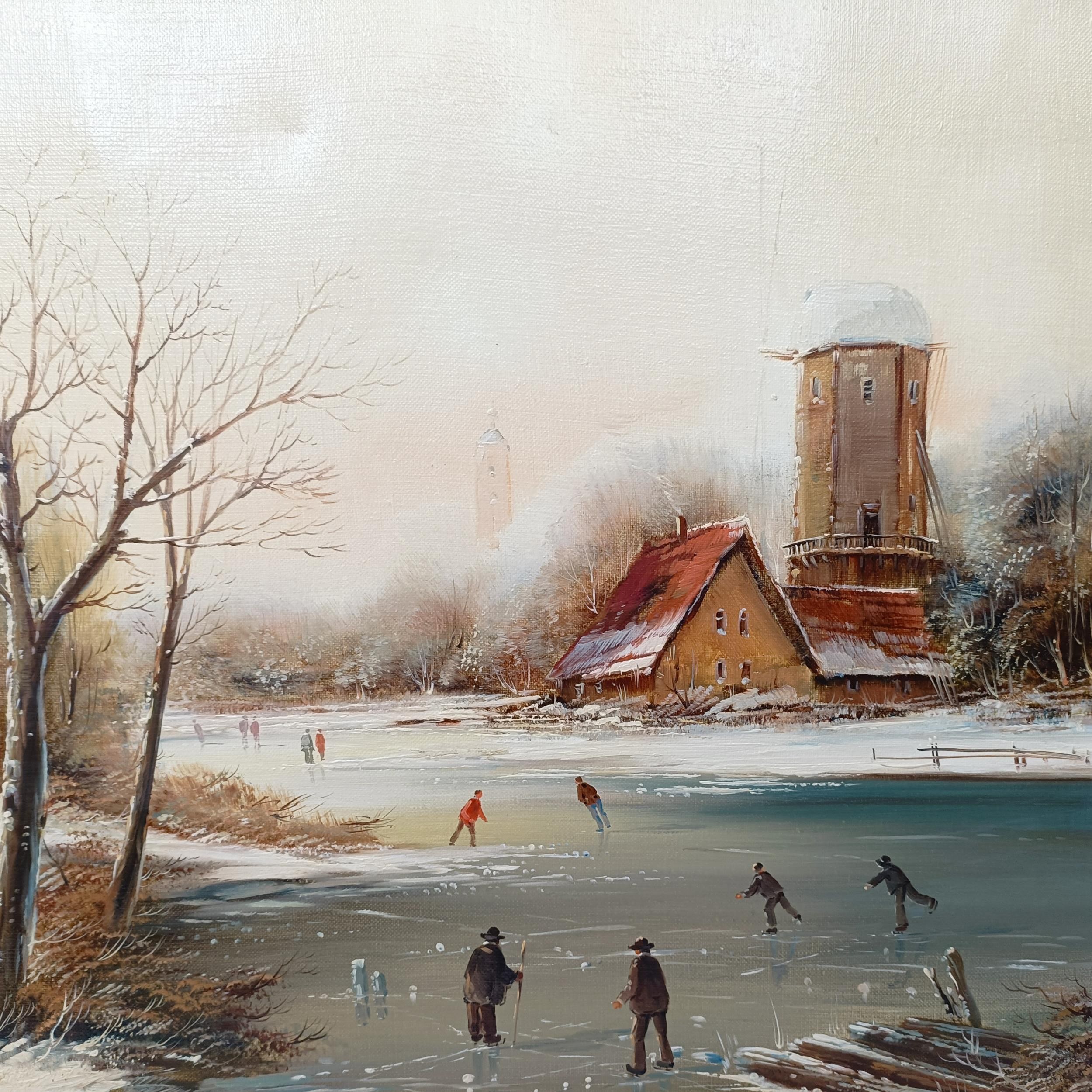 Martin Prohaska (German b. 1949), a winter scene with ice skating, oil on canvas, signed, 59.5 x - Image 3 of 7
