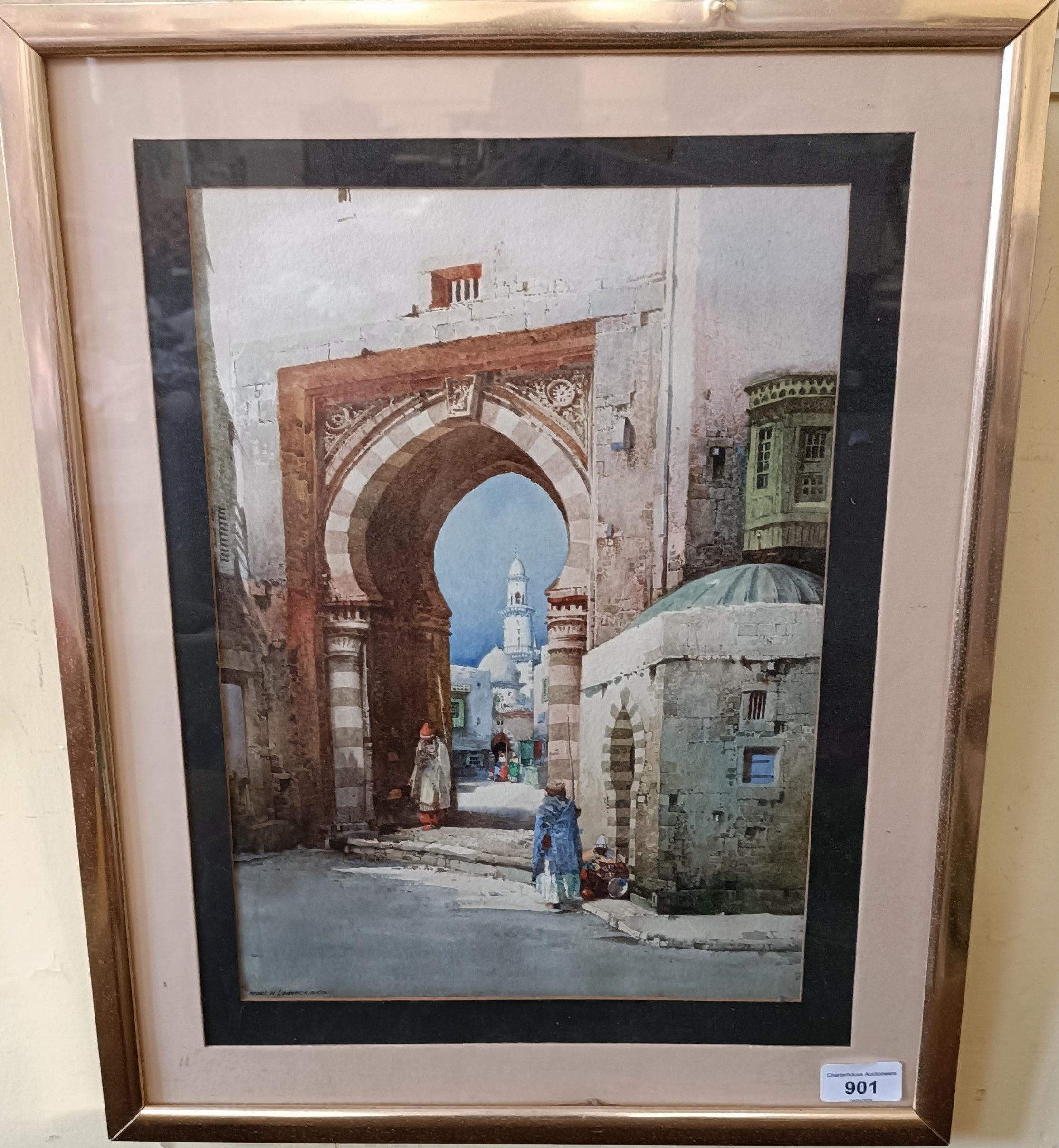 Noel Henry Leaver, Main Gate at Jerusalem, watercolour, signed, 36 x 27 cm - Image 2 of 4