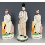 A reproduction Staffordshire figure, of W G Grace, assorted other reproduction Staffordshire figures