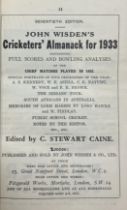 A Wisden Cricketers' Almanack, 1933 Provenance:  From the Harry Brewer Cricket Memorabilia