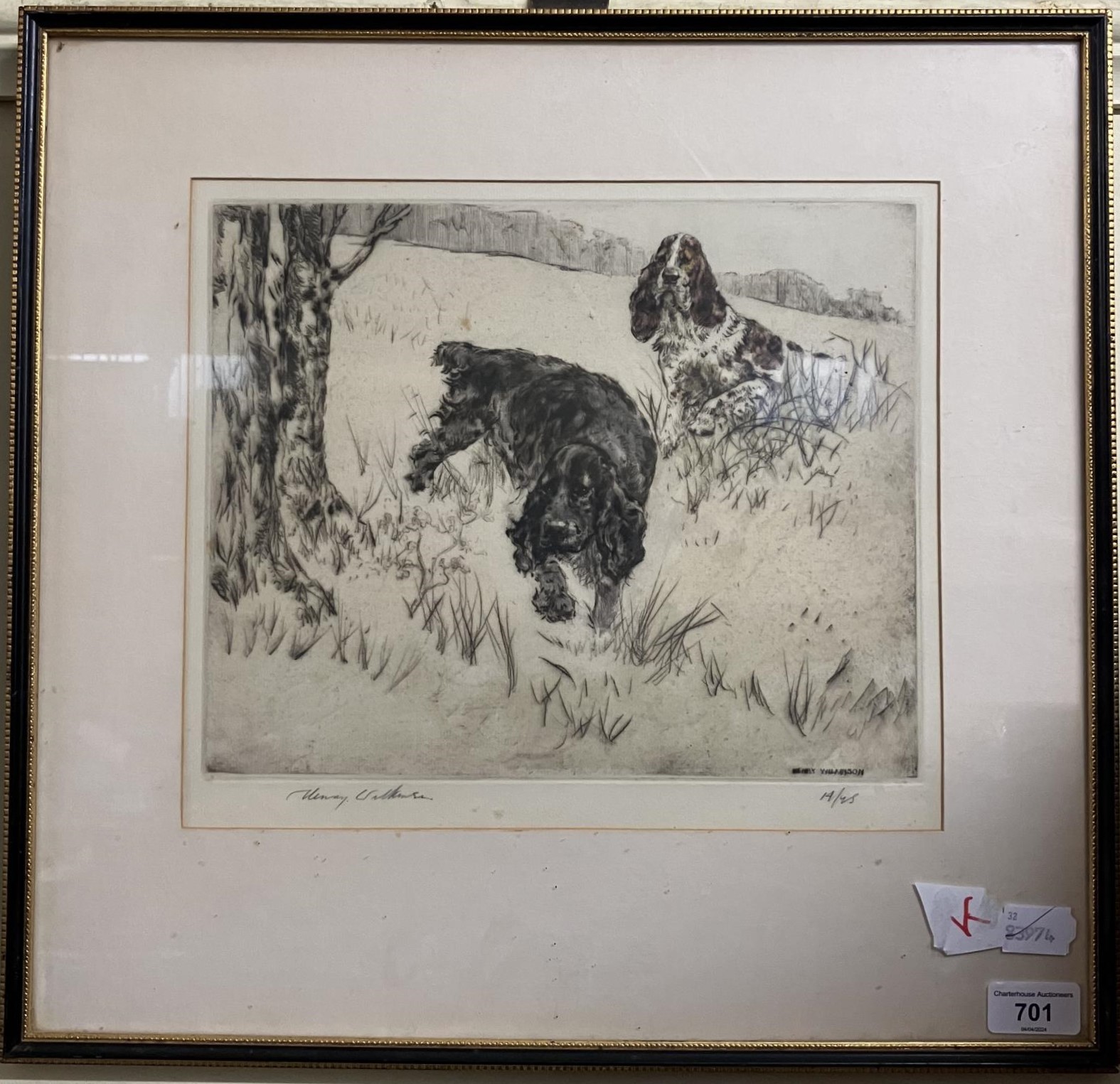 Henry Wilkinson, study of two spaniels, limited edition print, 14/75, signed in pencil, 47 x 32 cm