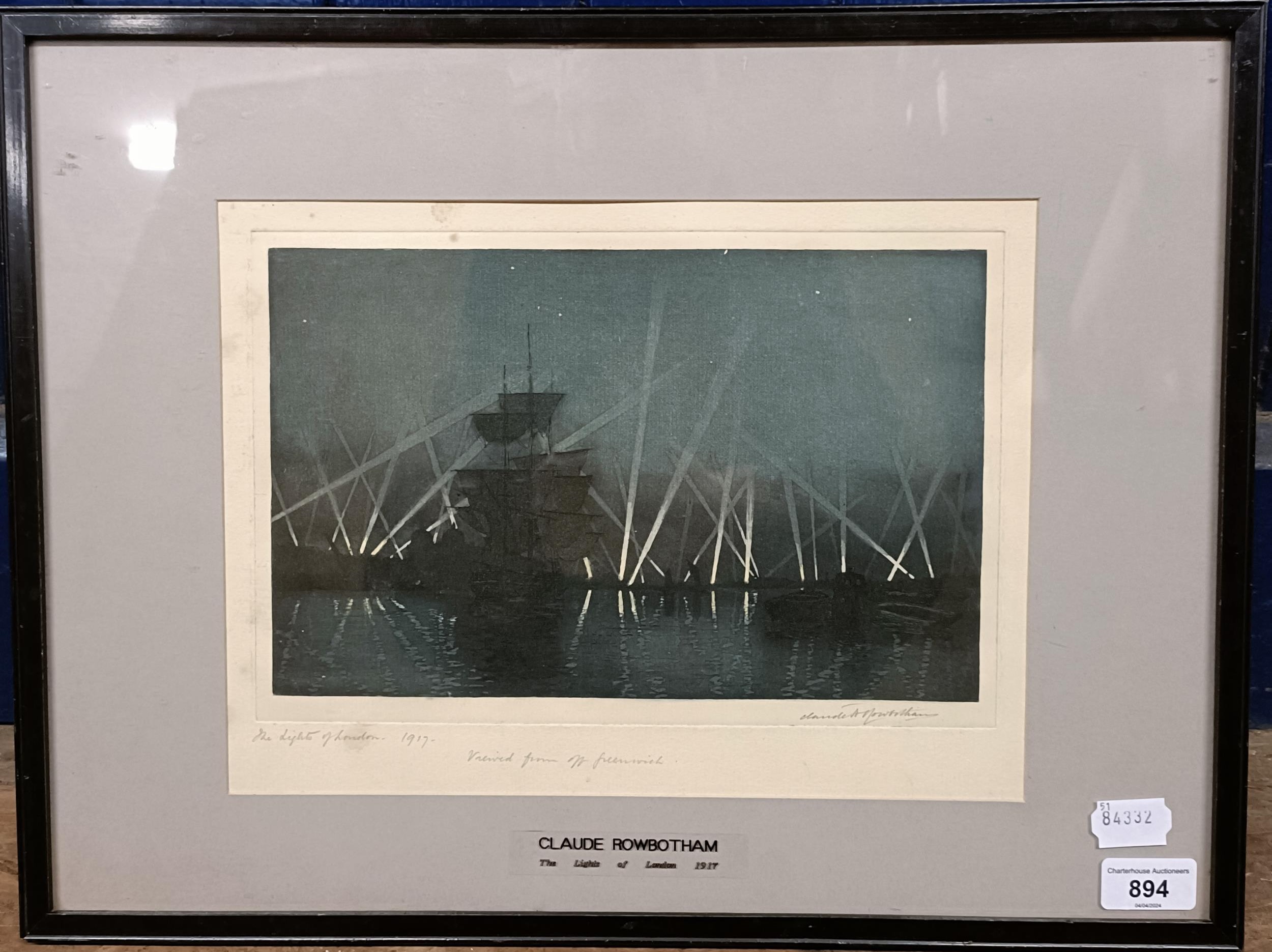 Claude Rowbotham, print, The lights of London 1917, signed in pencil, dated, 23 x 33 cm