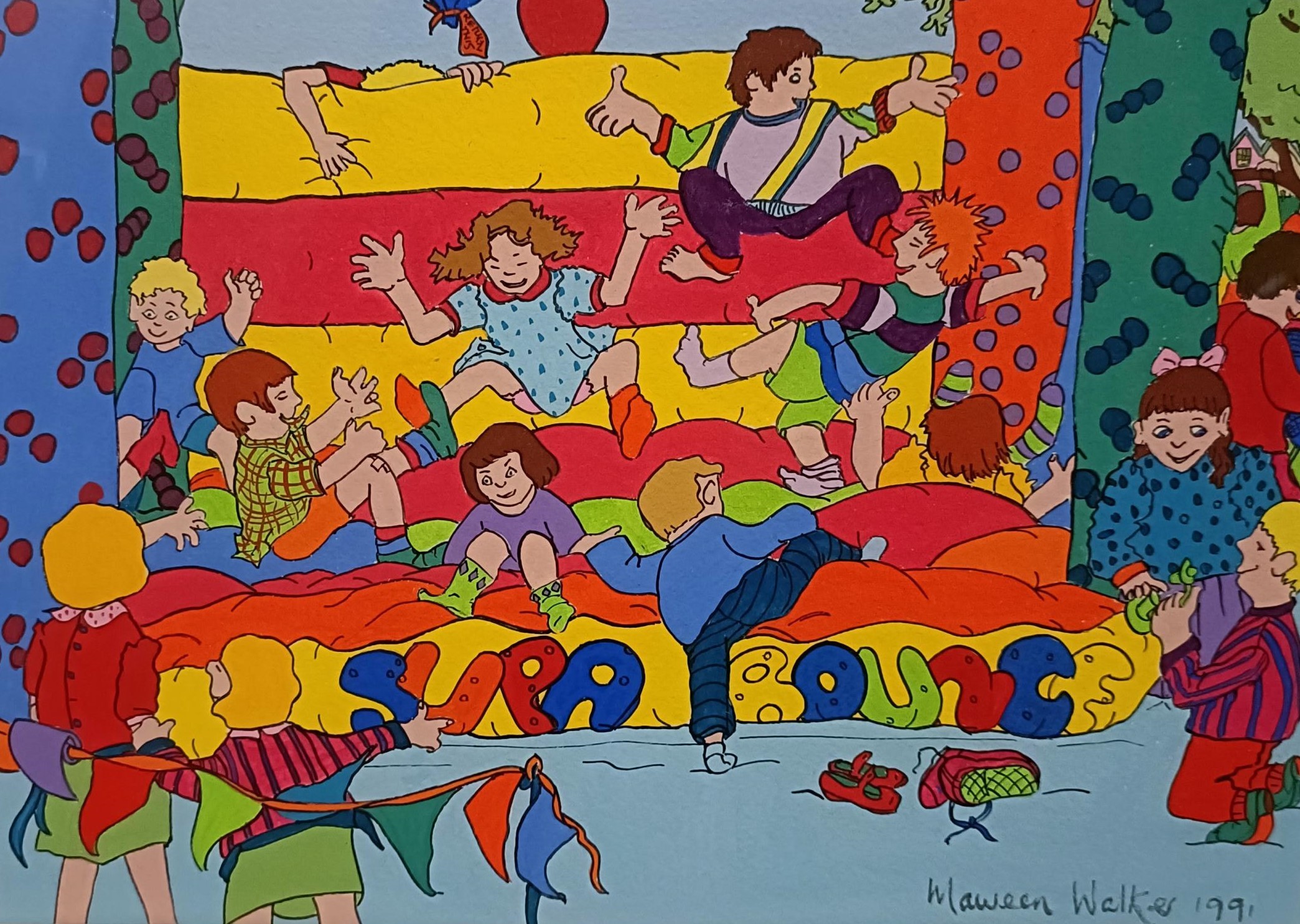 Maureen Walker, Bounce For Joy, gouache, signed and dated 1991, 21 x 30 cm