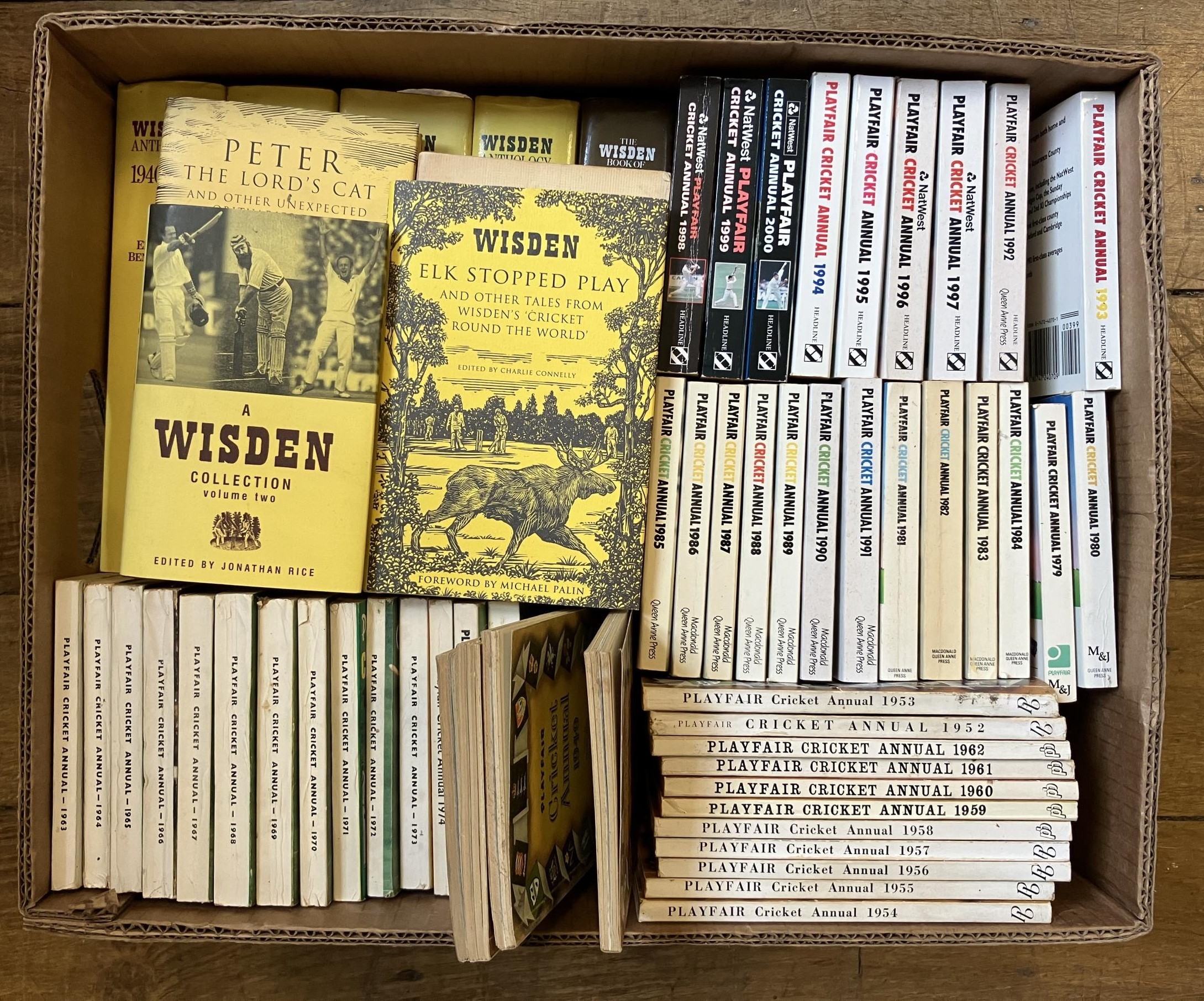 A Wisden Anthology, 1864-1982, 4 vols., assorted Playfair Cricket annuals, and various other