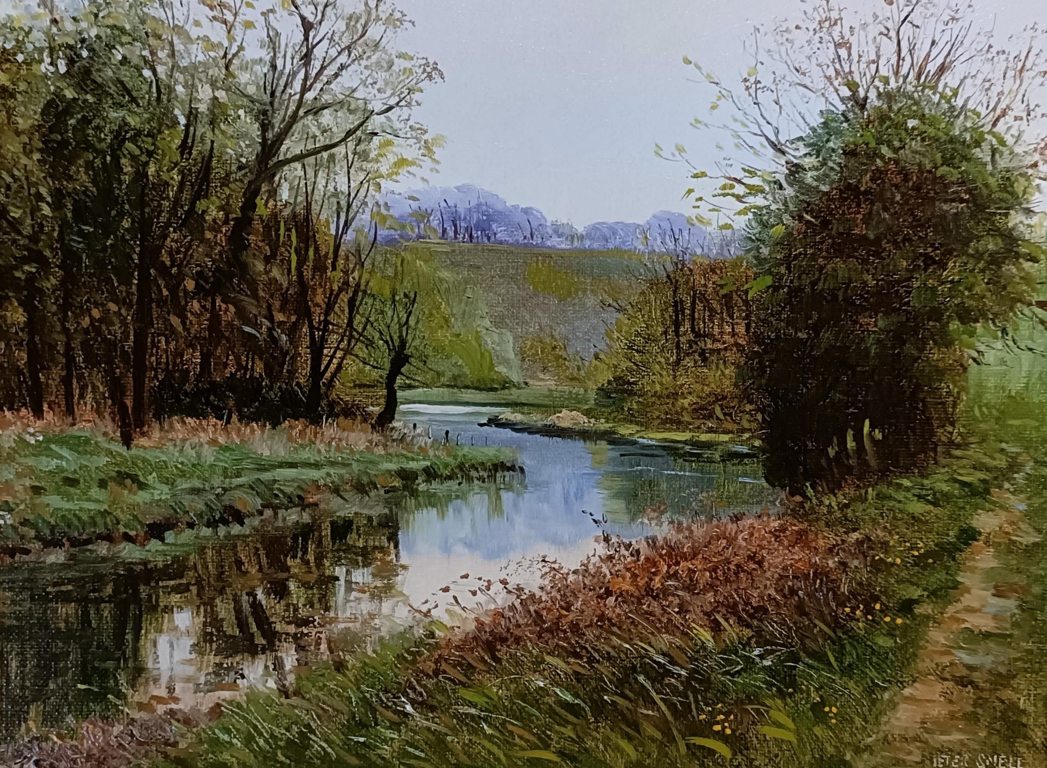 Peter Snell, landscape with a stream, oil on canvas, signed, 22 x 29 cm - Image 3 of 4