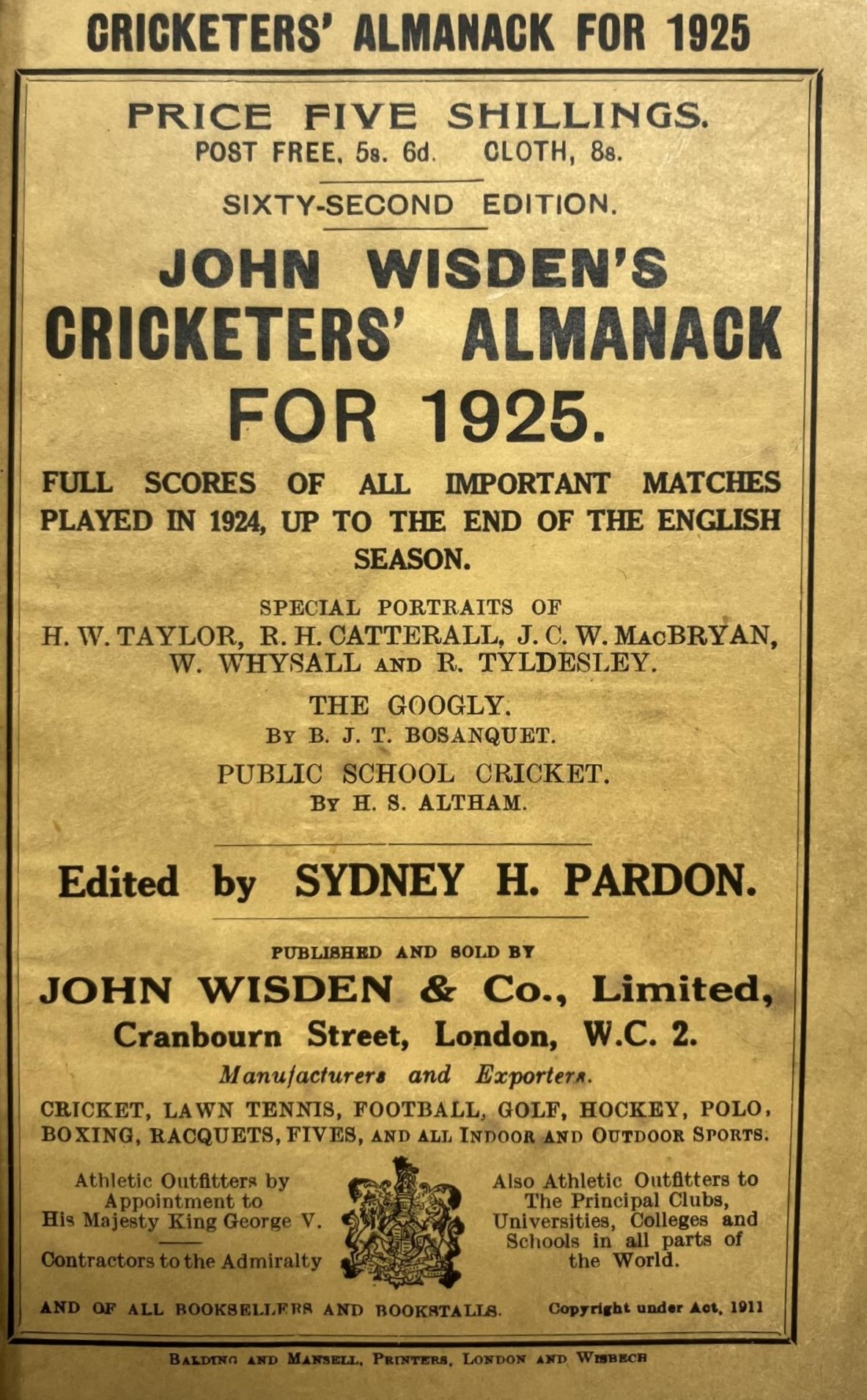 A Wisden Cricketers' Almanack, 1925 Provenance:  From the Harry Brewer Cricket Memorabilia - Image 3 of 4