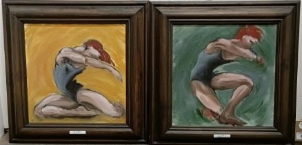 Pat Bennett, Floorwork I, oil on canvas, 29 x 29 cm, and its pair, Floorwork II (2)