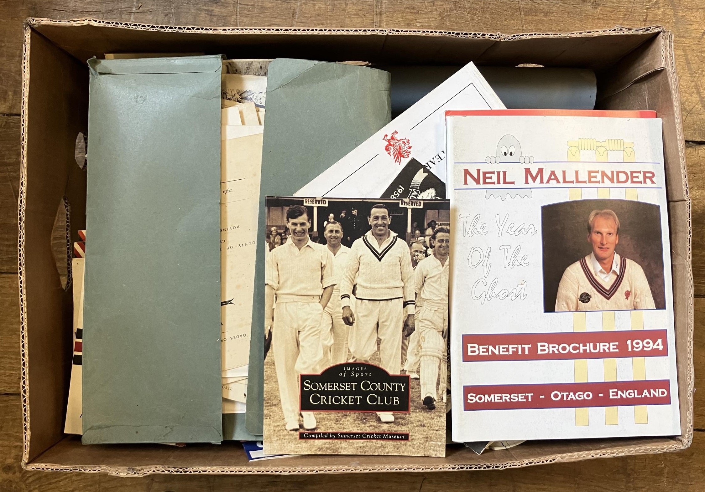Assorted books on cricket, ephemera, and beneficiary programmes (3 boxes) Provenance:  From the