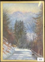 20th century, Continental school, an Alpine lane, oil on canvas, 36 x 24 cm