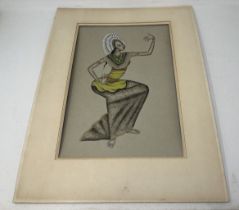 Ketet Rudin, dancing Balinese figures, mixed media, inscribed and dated 1955 verso, 36 x 24 cm,