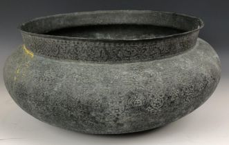 A large Siamese bowl, of compressed circular form, decorated flowers and foliage, 47 cm diameter