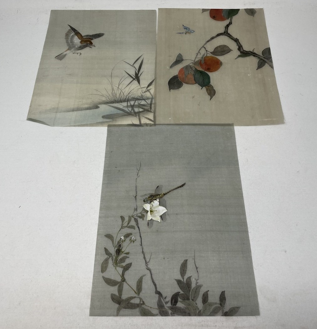 A group of Chinese paintings on fabric, and another picture, in a folio Various sizes - Image 3 of 5