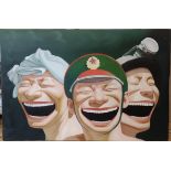 Manner of Yue Minjun, laughing military figures, print, 92 x 62 cm, unframed