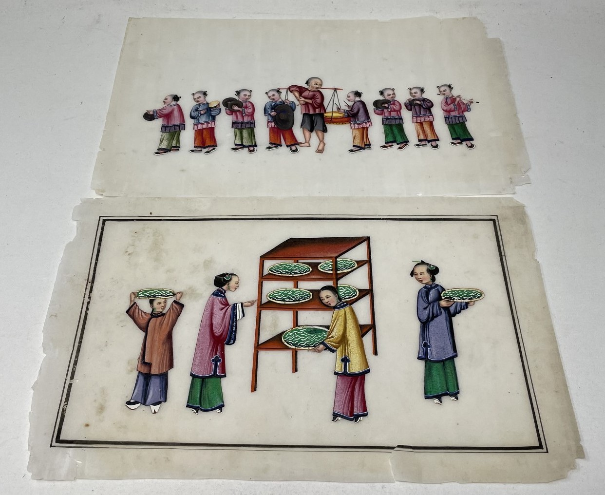 A group of assorted Chinese drawings on pith paper, in a folio Appears to have been attic/garage/ - Image 4 of 5