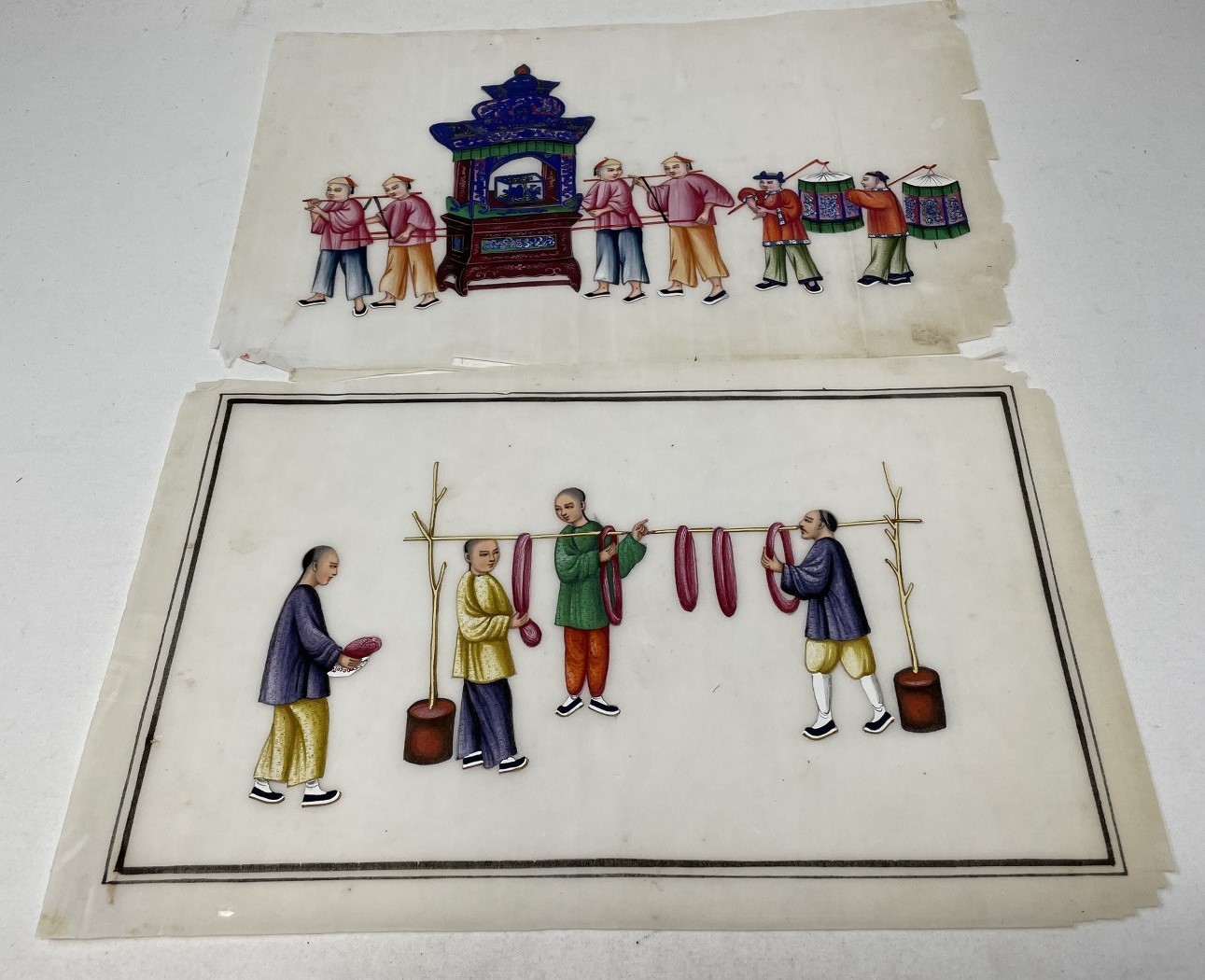 A group of assorted Chinese drawings on pith paper, in a folio Appears to have been attic/garage/ - Image 3 of 5