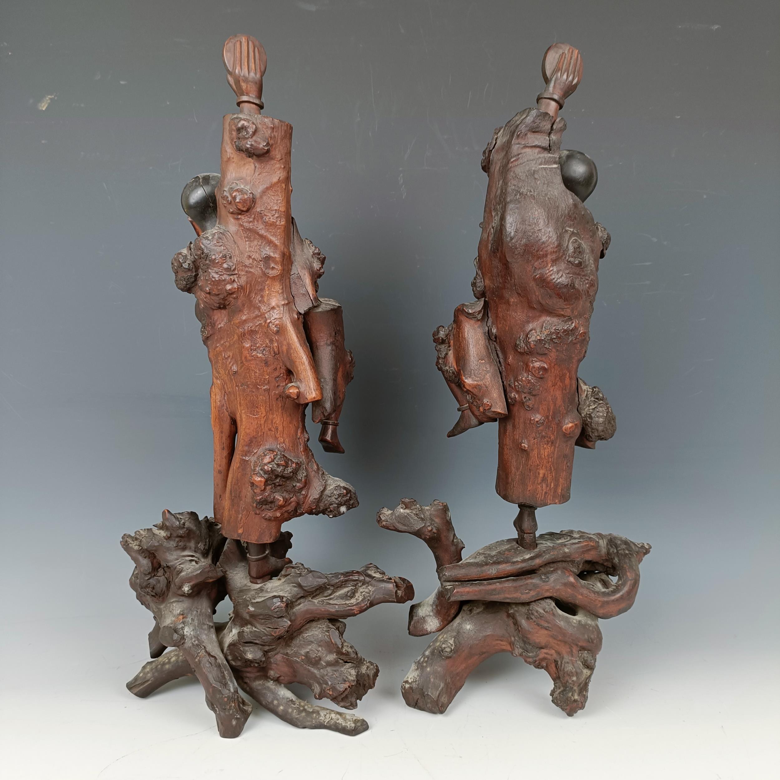 A pair of Chinese bamboo root carvings, of two figures, 47 cm high - Image 2 of 14