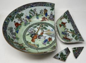 A Chinese famille rose punch bowl, decorated figures in landscapes, 34.5 cm diameter Has been