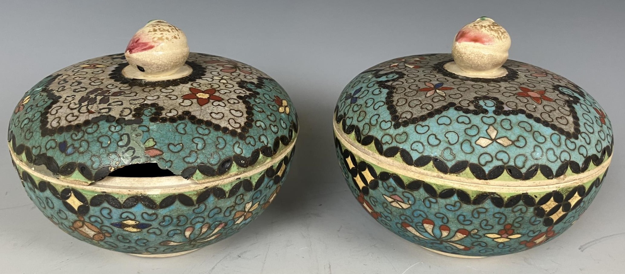 A pair of Chinese famille verte spill vases, decorated figures, with pierced decoration, 11 cm high,