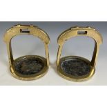 A pair of Chinese brass horse stirrups, 15.5 cm high (2)