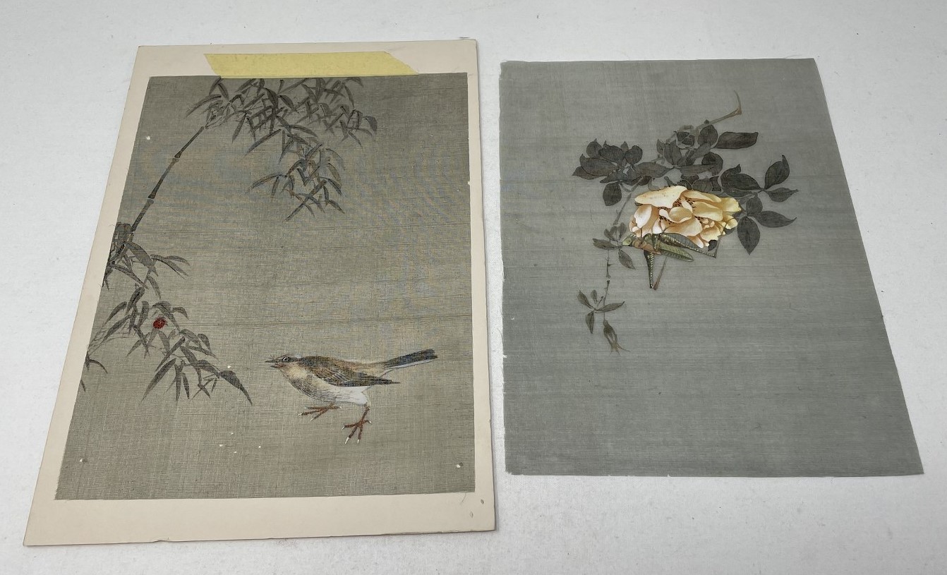 A group of Chinese paintings on fabric, and another picture, in a folio Various sizes - Image 2 of 5