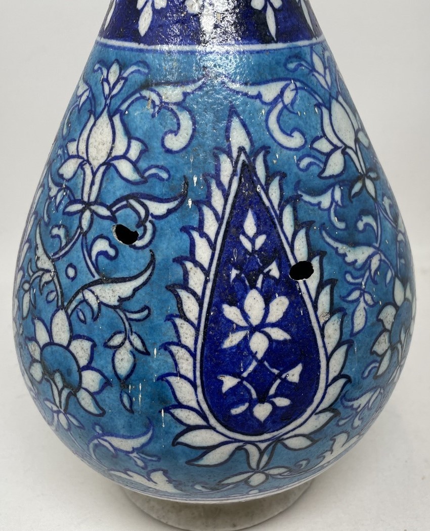 An Isnik blue ground vase and cover, 37 cm high with large losses and restored - Image 6 of 7