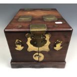 A Chinese hardwood and brass mounted dressing chest, 38 cm wide