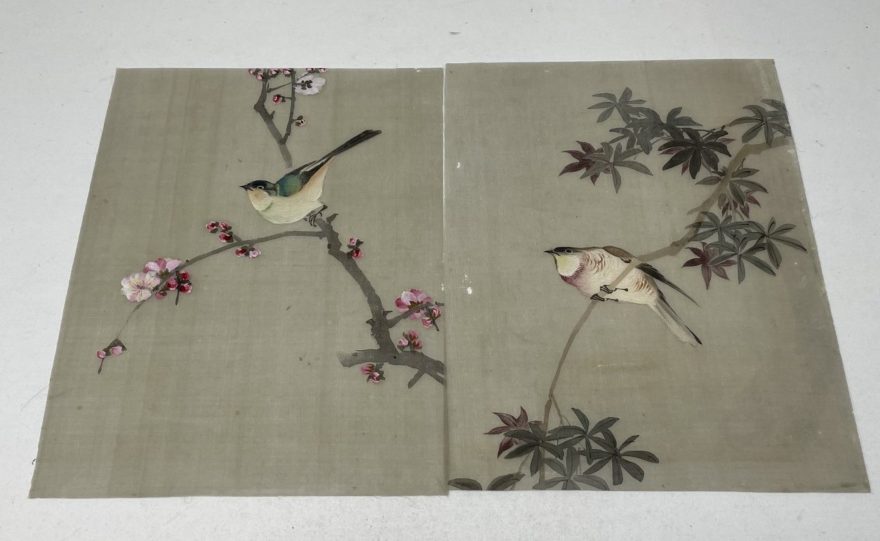 A group of Chinese paintings on fabric, and another picture, in a folio Various sizes - Image 5 of 5