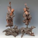 A pair of Chinese bamboo root carvings, of two figures, 47 cm high