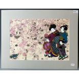 A Japanese fan picture, 50 cm wide, and a modern Japanese print, 33 x 50 (2)