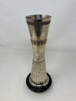 A Chinese silver coloured metal vase, base filled, 25 cm high Looks to is joined in the middle (