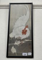 A Chinese print of a chicken and chicks, 49 x 20 cm